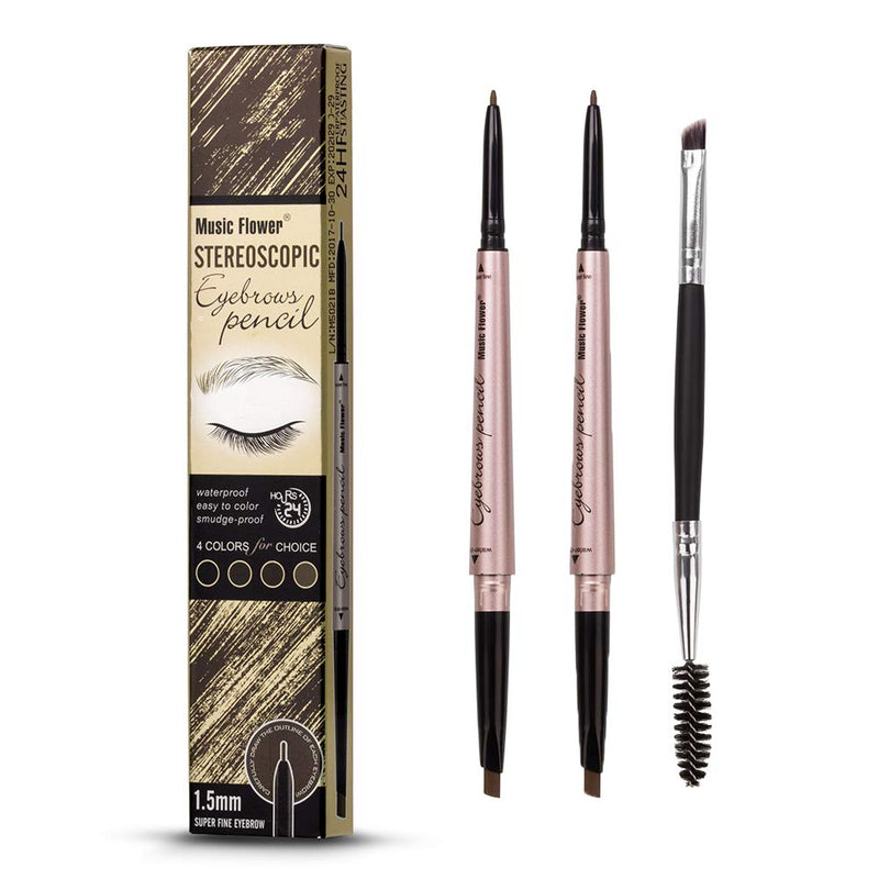 [Australia] - HeyBeauty Eyebrow Pencil with Brow Brush, Double Ended Eyebrow Pen, Automatic Makeup Cosmetic Tool Dark Brown 2 PCS 2PCS Dark Brown 