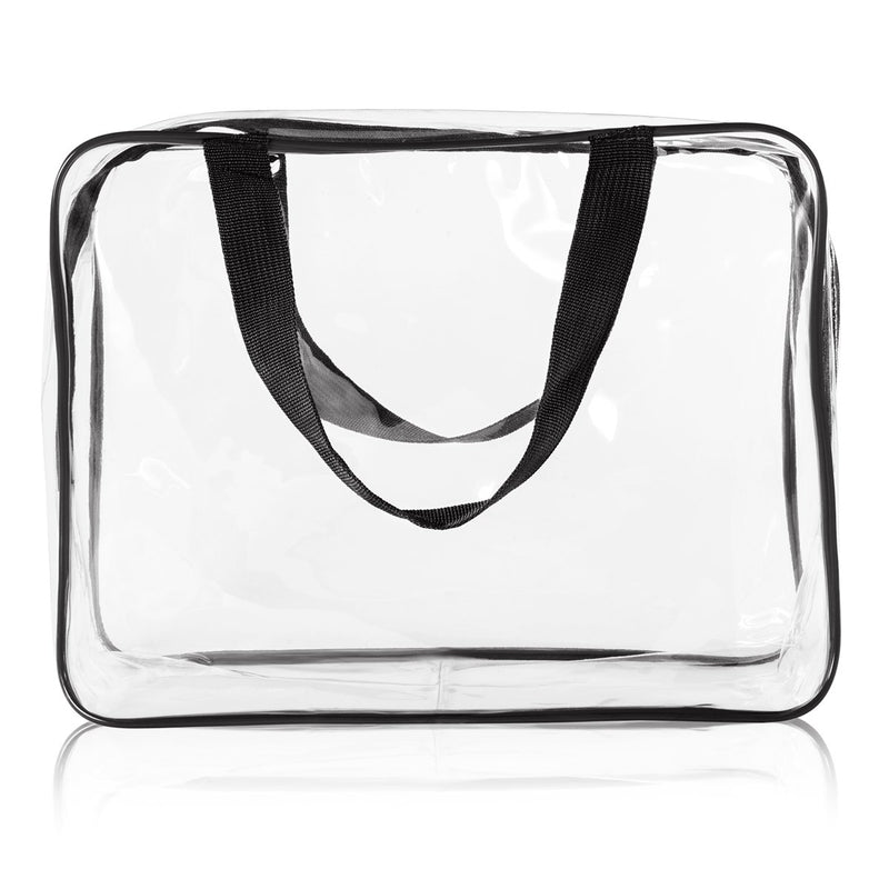 [Australia] - 3Pcs Crystal Clear Cosmetic Bag TSA Air Travel Toiletry Bag Set with Zipper Vinyl PVC Make-up Pouch Handle Straps for Women Men, Roybens Waterproof Packing Organizer Storage Diaper Pencil Bags Black 