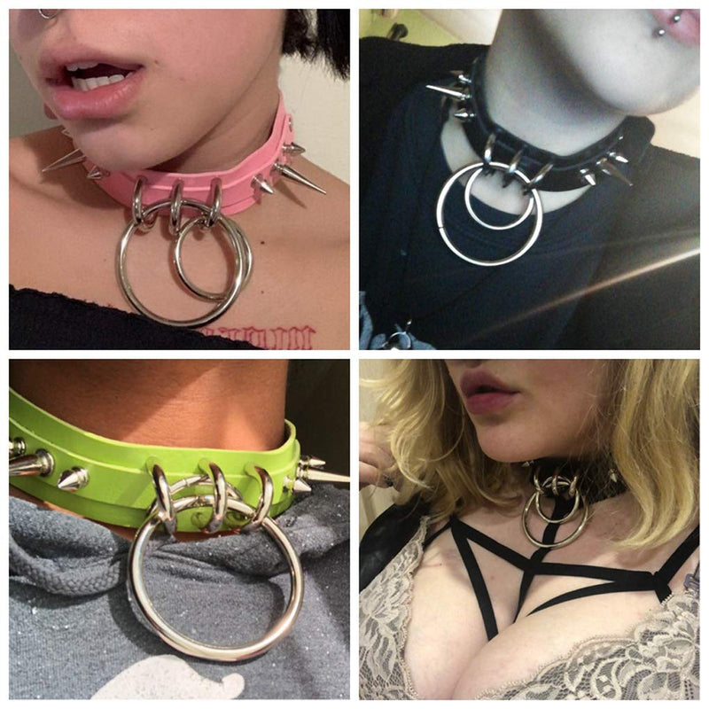 [Australia] - eYLun Women Girls Leather Choker Collar Necklace Vintage Gothic Punk Rock O-Ring Rivet Necklace Yellow 