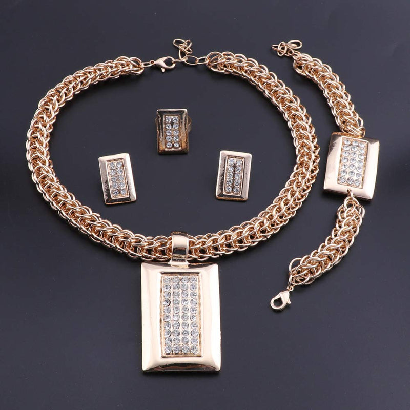 [Australia] - WANG Fashion Dubai Crystal African Beads Jewelry Set Necklace Earring Bracelet Ring 