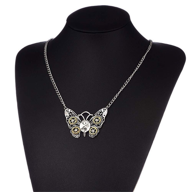 [Australia] - AILUOR Steampunk Gear Pendant Necklace, Punk Vintage Gothic Love Heart Owl Butterfly Bee Insect Chain Sweater Pendant Necklace Jewelry for Women Girl 