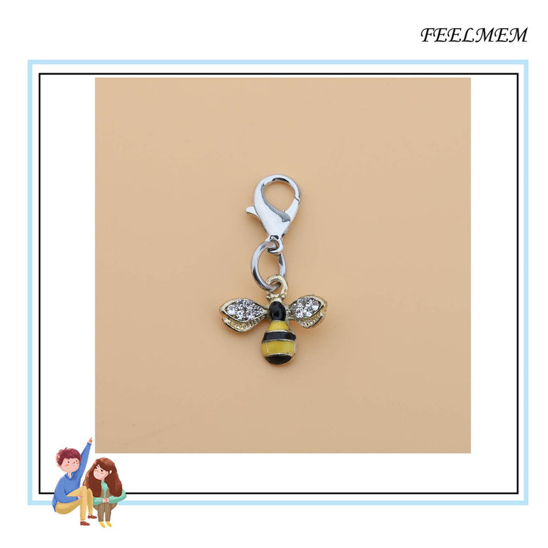 [Australia] - FEELMEM Little Honeybee Zipper Pull Cute Crystal Yellow Bee Pendant Clip on Charm Bee Jewelry Gift for Bee Lover Honey Beekeeper silver 