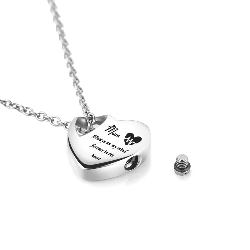 [Australia] - YSAHan Heart Urn Necklace for Ashes Cremation Stainless Steel Jewelry Engraved Always on My Mind Forever in My Heart Memorial Pendant Mom 