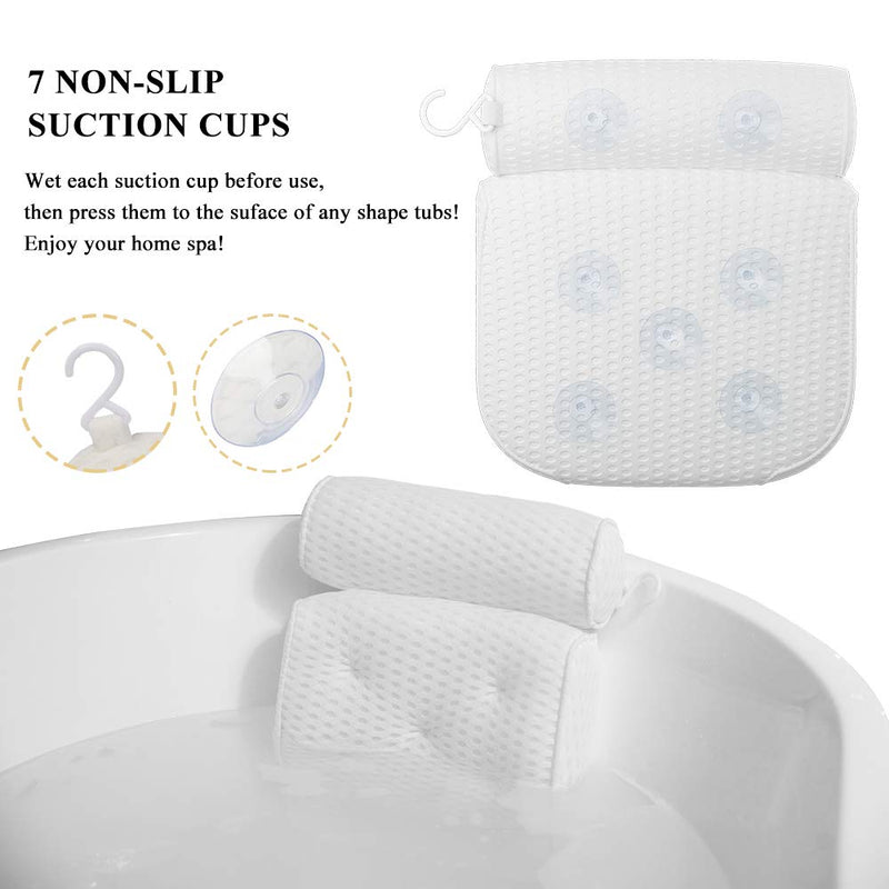 [Australia] - Bathtub Pillow Spa Bath Cushion Head,Neck,Shoulder and Back Support Rest with 7 Non-Slip Strong Suction Cups 