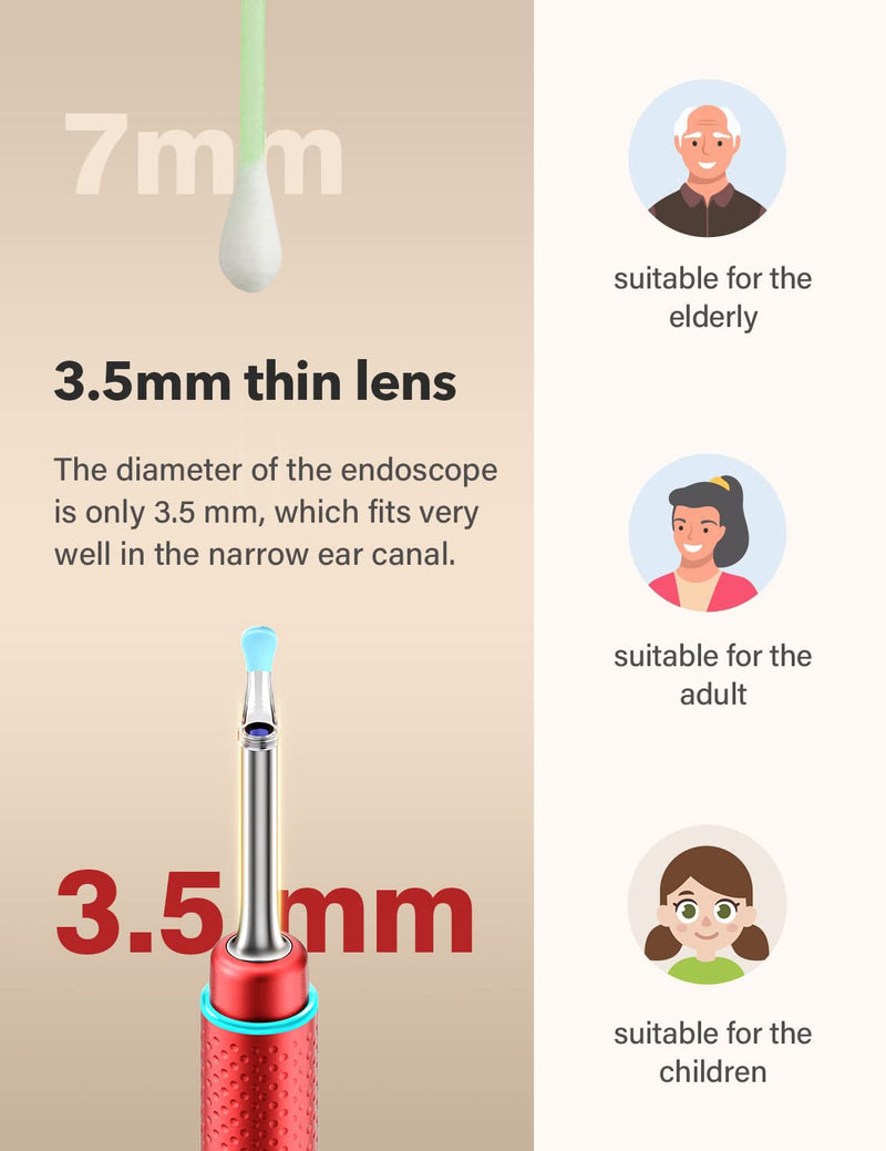 [Australia] - BEBIRDPRO Ear Wax Removal Tool Safely Cleaning Ear Canal at Home,Ear Cleaner with HD Camera and 6 LED Lights, Ear Camera and Wax Remover for iOS, Android Smart Phones M9, Red 