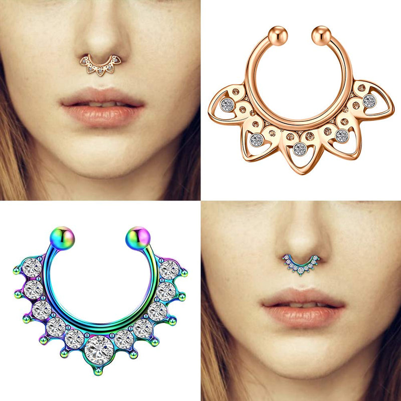 [Australia] - MODRSA Faux Septum Piercing Fake Septum Nose Hoop Rings Stainless Steel Faux Lip Ear Nose Face Septum Ring Non Piercing Clip On Moon Nose Rings Hoops style -A 