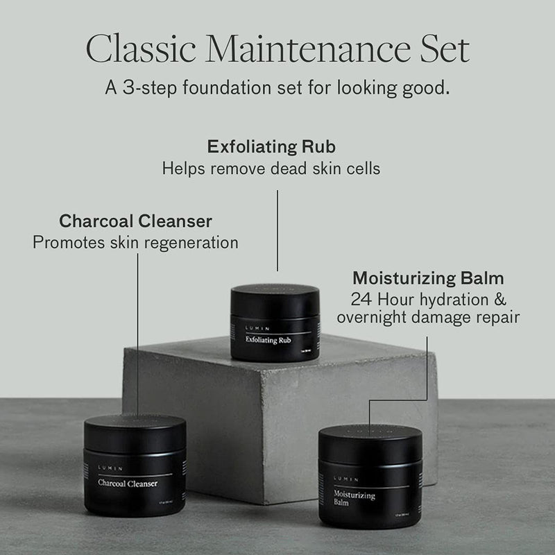 [Australia] - The Classic Maintenance Collection for Men (Oily Skin): Cleanse, Hydrate, and Renew Skin - Includes Moisturizing Balm, Exfoliating Rub, and Charcoal Cleanser - Achieve Your Best Look with Lumin 1-Pack 