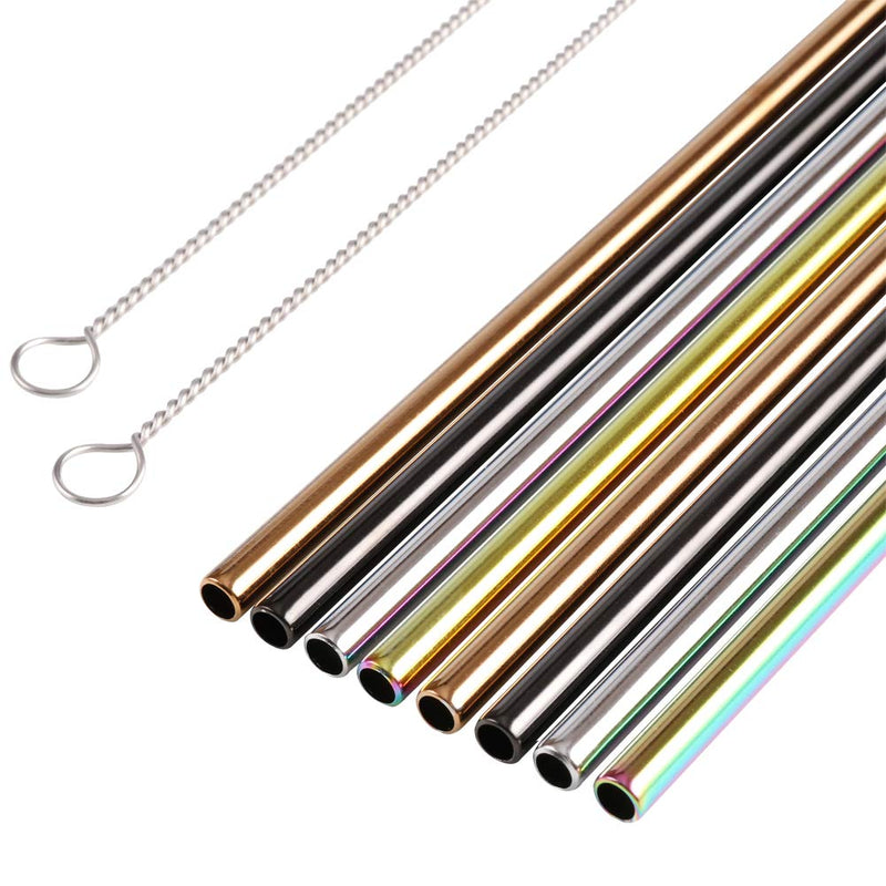 [Australia] - H&S 8 Metal Straws Reusable Coloured Stainless Steel Drinking Straws 2 Cleaning Brush Cleaner for Smoothie Hot Drinks with Bag Rainbow 