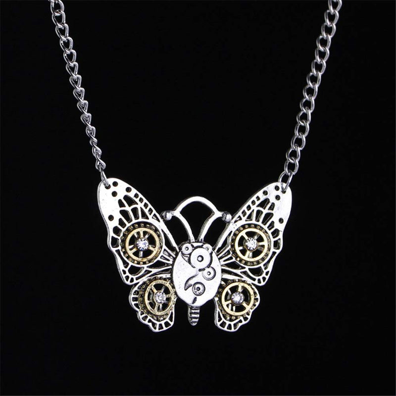 [Australia] - AILUOR Steampunk Gear Pendant Necklace, Punk Vintage Gothic Love Heart Owl Butterfly Bee Insect Chain Sweater Pendant Necklace Jewelry for Women Girl 