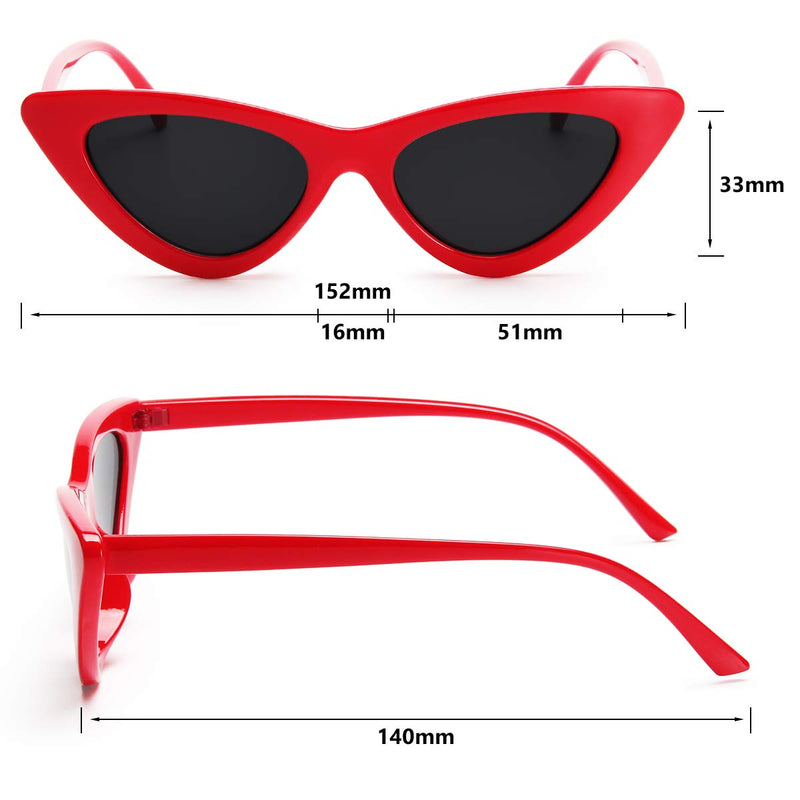 [Australia] - Livhò Retro Vintage Narrow Cat Eye Sunglasses for Women Clout Goggles Plastic Frame A-red Frame + Grey Lens 