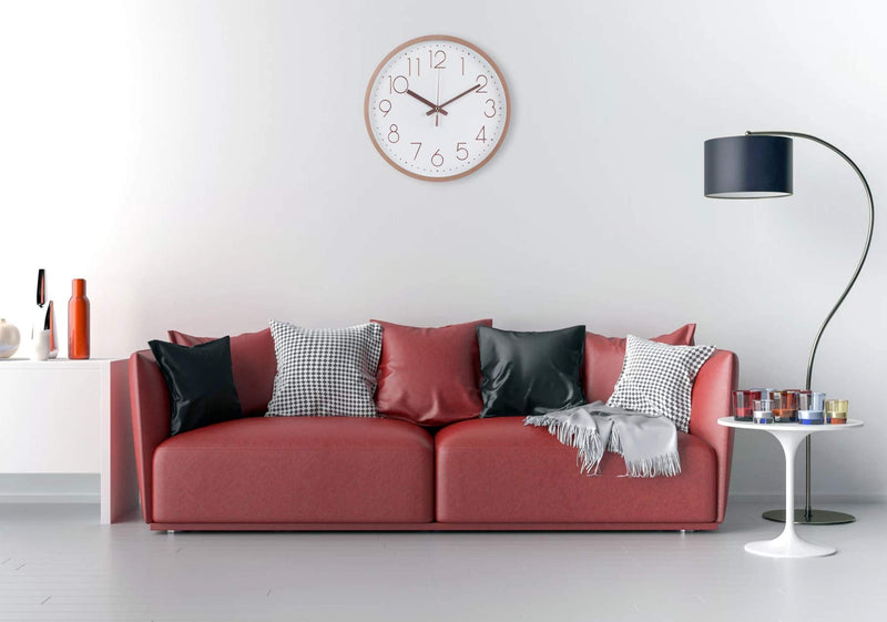 [Australia] - Rysunle 12 Inch Modern Wall Clock , Silent Non-Ticking Decorative Battery Operated Wall Clocks for Living Room, Office, Bathroom, Kitchen, Thicken Plastics Frame Glass Cover (Rose Gold) Rose Gold 