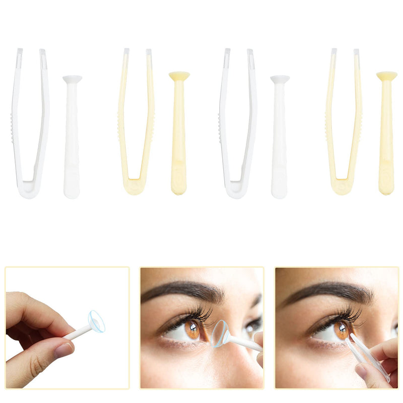 [Australia] - 4 Pack Contact Lens Remover and Inserter Tool for Soft Lenses, Portable Contact Lens Applicator with Tweezers & Storage Case for Outgoing, Travelling - White & Yellow 