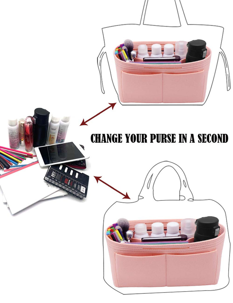 [Australia] - Felt Purse Organizer Insert Zipper Pocket with Two Removeable Bottle Holder Medium Pink 