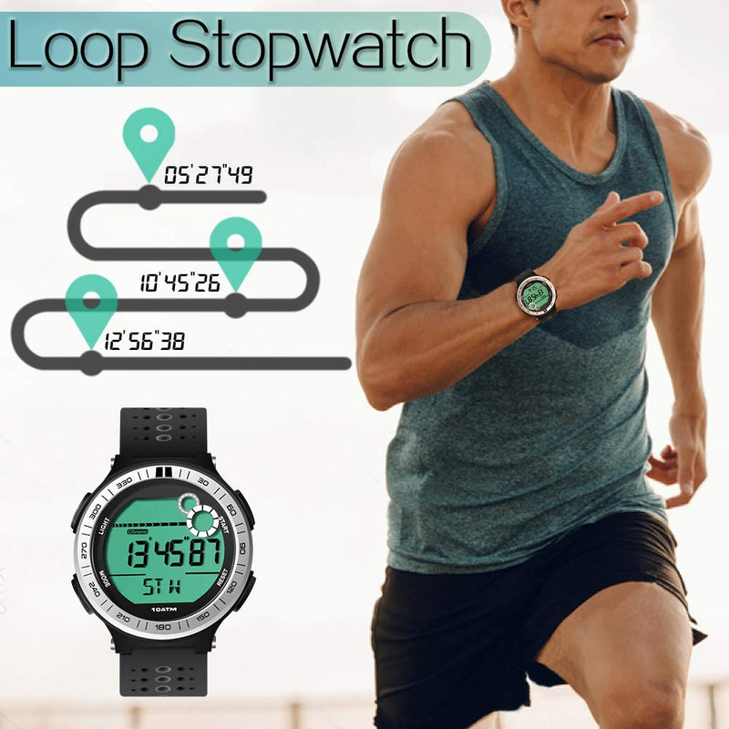 [Australia] - 10 ATM Waterproof Sports Watch Pedometer for Men Boys Scuba Diving Watch with Lap Stopwatch and Alarm Clock Function, 12/24 Hour Format Selectable 