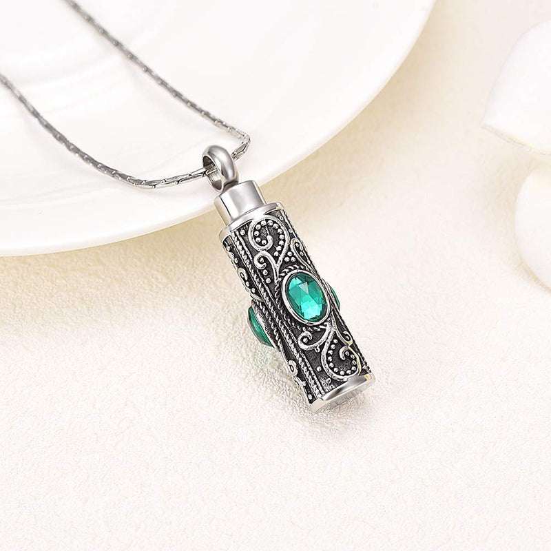 [Australia] - constantlife Cremation Jewelry for Ashes Crystal Stainless Steel Cylinder Urn Pendant Memorial Necklace Keepsake for Women/Men Green 