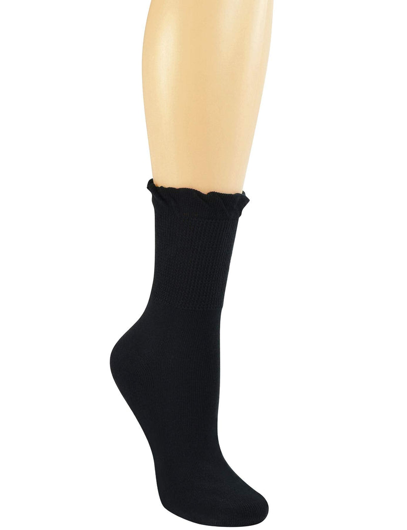 [Australia] - Yomandamor Women's Non-binding Lace Bamboo Crew Diabetic Dress Socks with Seamless Toe,4 Pairs 9-11 4 Pairs Black 