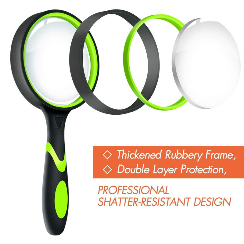 [Australia] - Leffis 2 Pack 10X Magnifying Glass for Seniors & Kids, Non-Slip Handheld Magnifier for Reading, 75mm Magnify Glasses Lens for Close Work, Science and Hobby Observation（Green and Orange 2 Pack(green/Orange) 