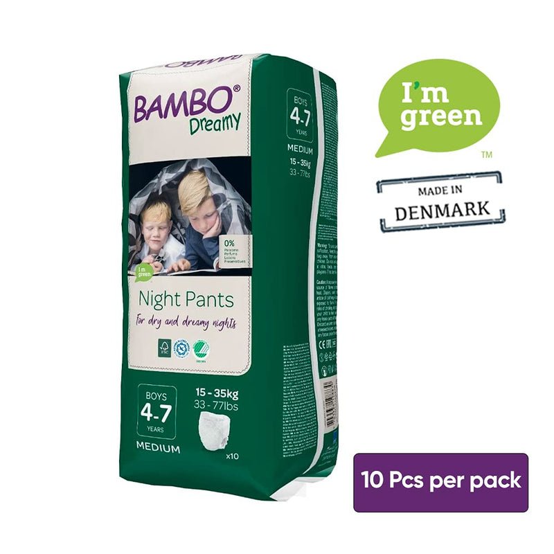 [Australia] - Bambo Nature Dreamy Boy Premium Night Pants, Aged 4-7 Size Medium (33-77 lb/15-35 kg) Pack of 10, 1000018875 10 Count (Pack of 1) 