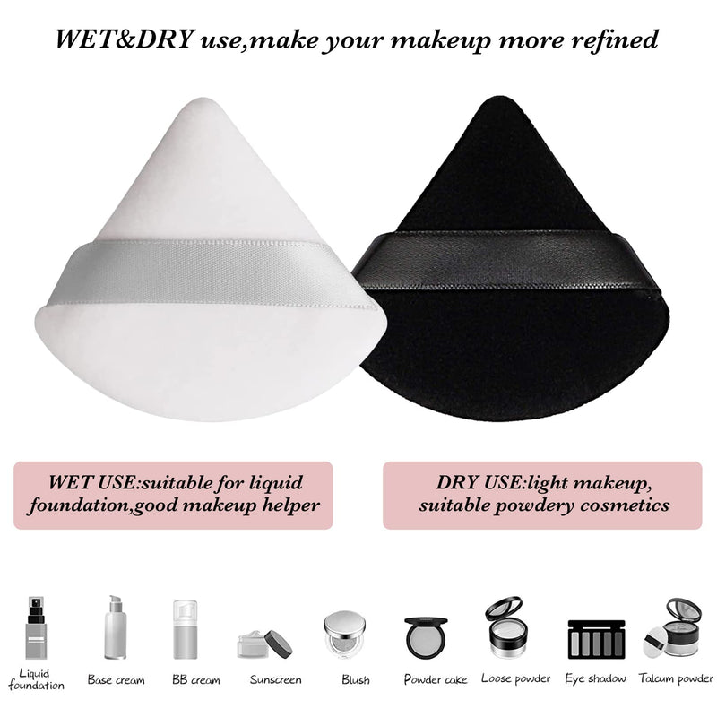 [Australia] - Powder Puff Makeup Puff Triangle Powder Puff Soft Powder Sponge Reusable Makeup Triangle Sponges with Strap （Black and White） (1 black + 1 white) 1 black + 1 white 