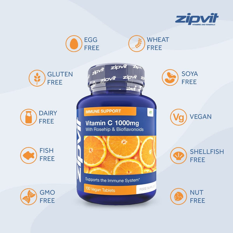 [Australia] - Vitamin C 1000mg with Bioflavonoids, 100 Vegan Tablets. Supports The Immune System. Contributes to a Reduction in Tiredness and Fatigue. 