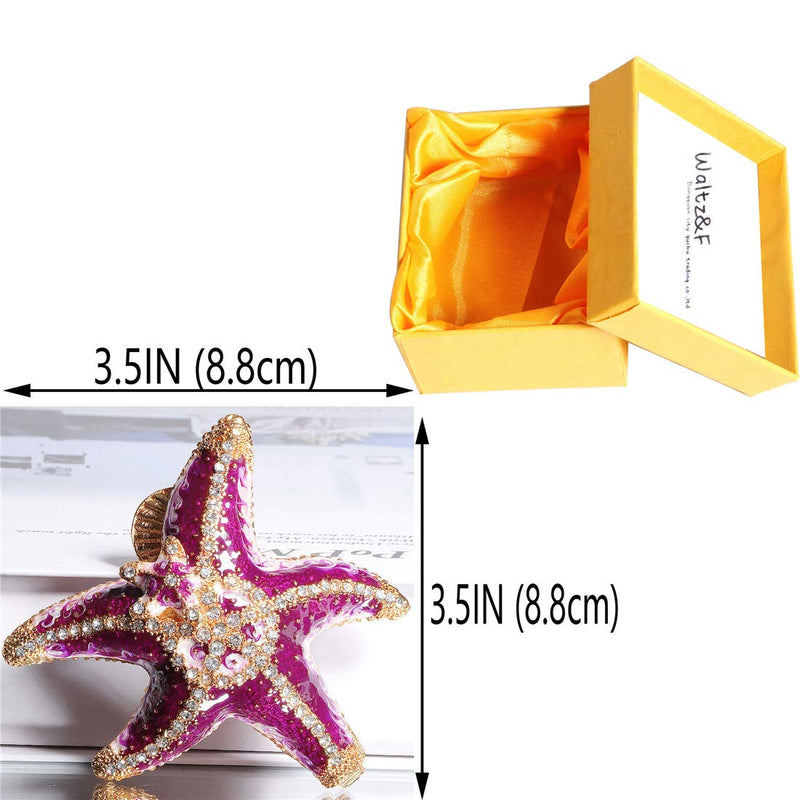 [Australia] - Waltz&F Purple Diamond Starfish Trinket Box Hinged Hand-painted Figurine Collectible Ring Holder Living Ornaments 