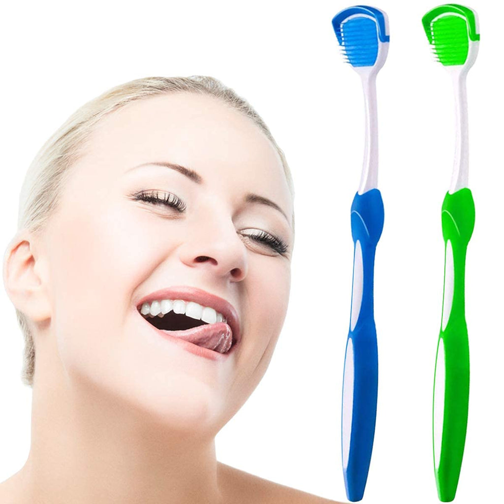 [Australia] - Tongue Brush, Tongue Scraper, Tongue Cleaner Helps Fight Bad Breath, Professional Tongue Brush for Freshing Breath, 2 Tongue Scrapers (Green & Blue) Green & Blue 