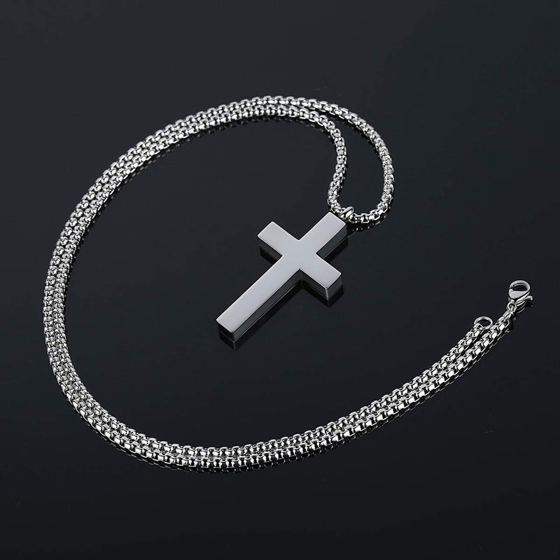 [Australia] - REVEMCN Cross Urn Necklace for Ashes Stainless Steel Cross Pendant Necklace for Men Women 20-24 Inches Chain Silver Tone (Larger) 24.0 Inches 