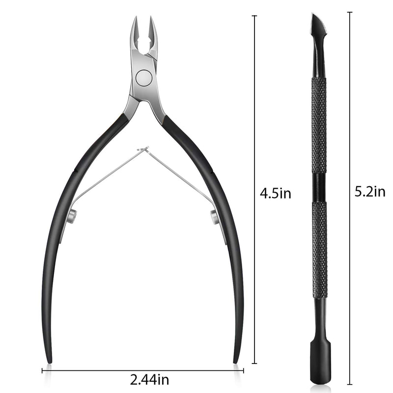 [Australia] - Cuticle Trimmer with Cuticle Pusher, Easkep Cuticle Remover Cuticle Nipper Professional Stainless Steel Cuticle Cutter Clipper Durable Pedicure Manicure Tools for Fingernails and Toenails (Black) Black 