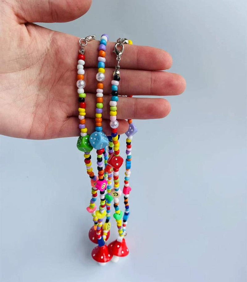 [Australia] - Y2K Necklace Colorful Beaded Necklace Smiley Face Mushroom Beaded Necklace Indie Jewelry for Girls Women 