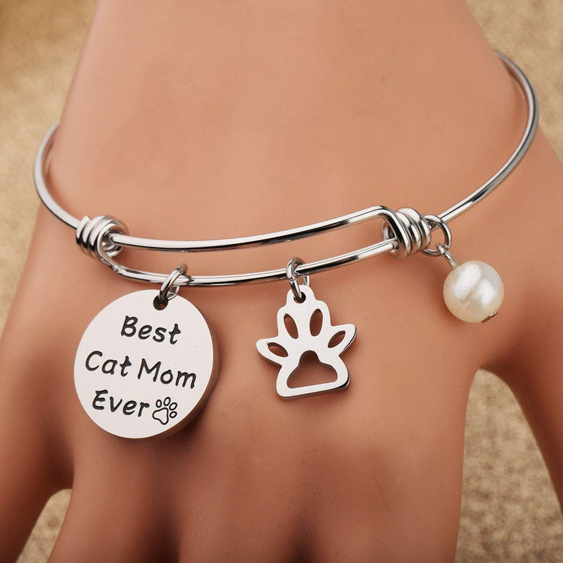 [Australia] - QIIER Best Cat Mom Ever Keychain Cat Memes Cat Lovers Gift Pet Owner Rescue Gift wire bangle 