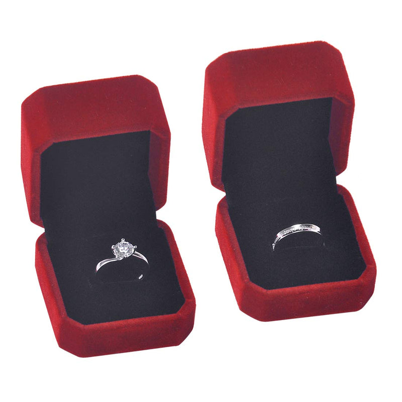 [Australia] - iSuperb Set of 2 Wine Red Velvet Couple Ring Box Earring Jewelry Case Gift Boxes 2.2x1.9x1.6inch 2pcs Ring Box 