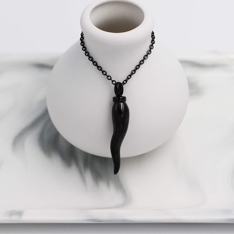 [Australia] - Cremation Jewelry for Ashes Stainless Steel Keepsake Chili Shape Pendant Holder Ashes for Pet Human Memorial Urn Necklace Black 