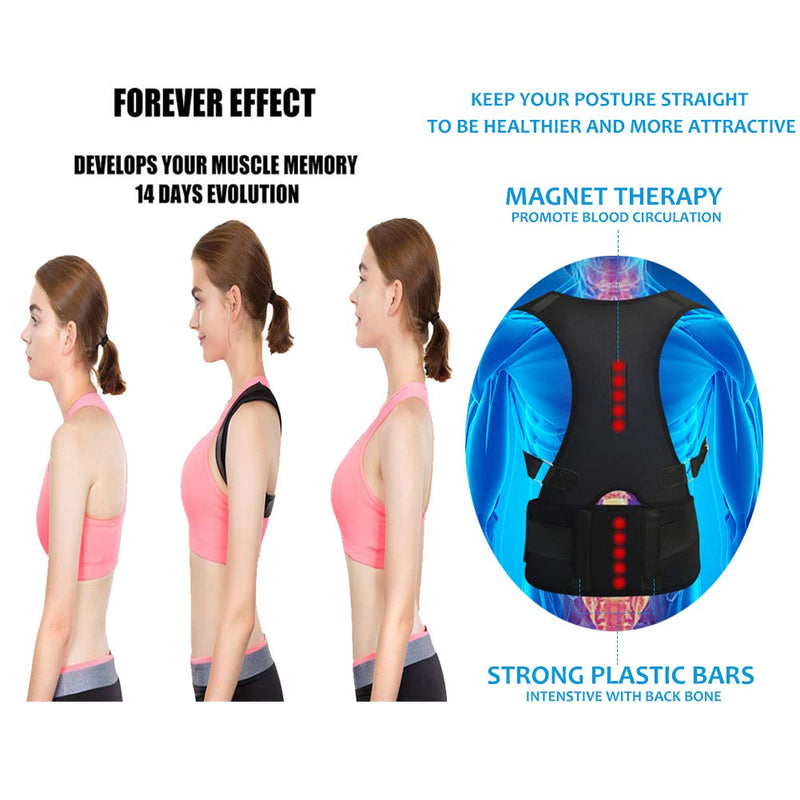 [Australia] - Thoracic Back Brace Posture Corrector - Magnetic Support for Neck Shoulder Upper and Lower Back Pain Relief - Perfect Posture Brace for Cervical Lumbar Spine - Fully Adjustable Belt (Black, XX-Large) Black 2X-Large (Pack of 1) 