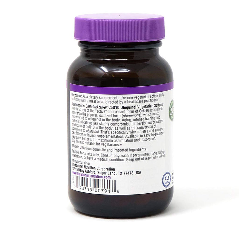 [Australia] - Bluebonnet Nutrition Cellular Active CoQ10 Ubiquinol 50 mg Vegetarian Softgels, Heart Health & Cellular Health, Ubiquinol from Kaneka, Non GMO, Gluten Free, Soy Free, Milk Free, 60 Vegetarian Softgels 