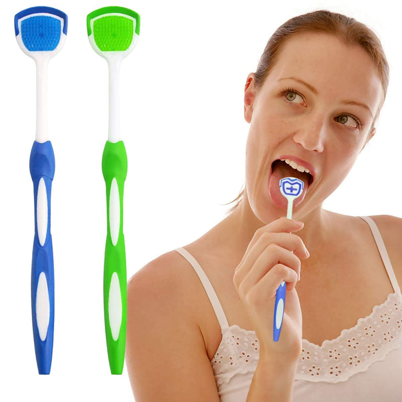 [Australia] - Tongue Brush, Tongue Scraper, Tongue Cleaner Helps Fight Bad Breath, Professional Tongue Brush for Freshing Breath, 2 Tongue Scrapers (Green & Blue) Green & Blue 