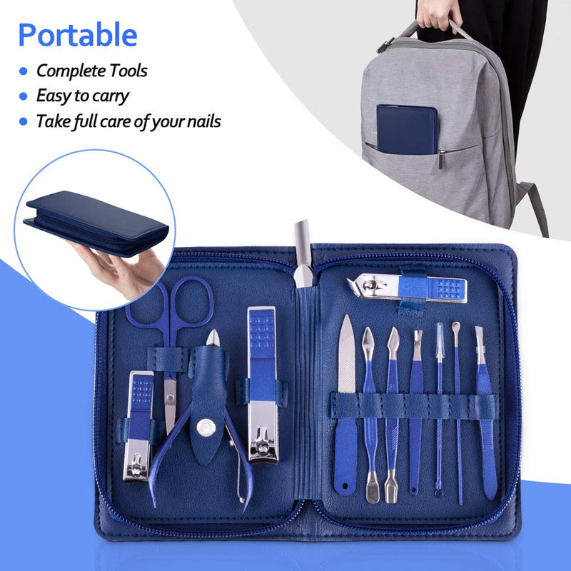 [Australia] - Manicure Set, Pedicure Kit, Nail Clippers, GProfessional Grooming Kit, Nail Tools 18 in 1 with Luxurious Travel Case for Men and Women 2020 Upgraded Version Blue (Blue 12 in 1) Blue 12 in 1 