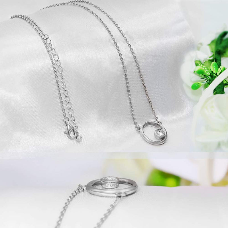 [Australia] - Qings Love Necklace 925 Sterling Silver Jewelry for Women “You are Only Love in My Heart” Circle Stone Necklace Birthday Gift for Girls,Long Adjustable Chain Length 17.7”+ 1.2” Extender 