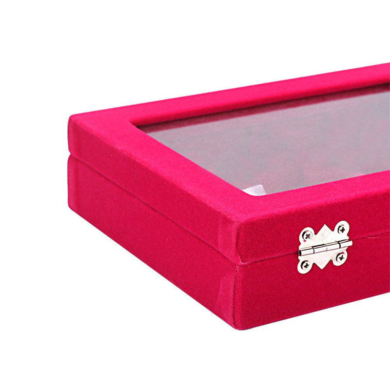 [Australia] - LANTWOO Velvet Glass Jewelry Display Storage Box Ring Earrings Jewelry Box Ring Holder Case, 2 Clasps Red 