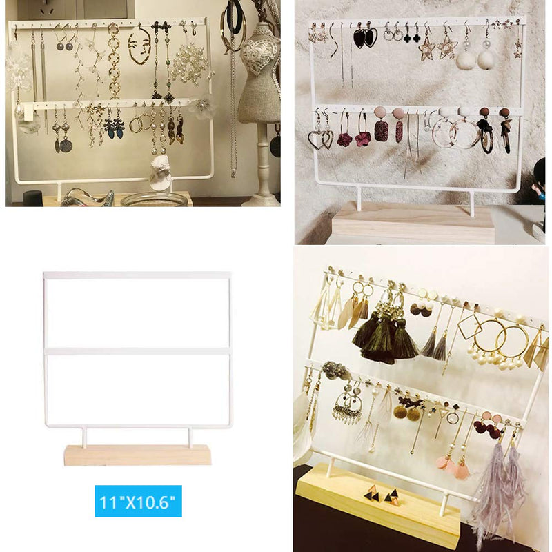 [Australia] - lemonadeus Earrings Organizer Jewelry Display Wood Stand (44 Holes 2 Layers) (Black) Black 