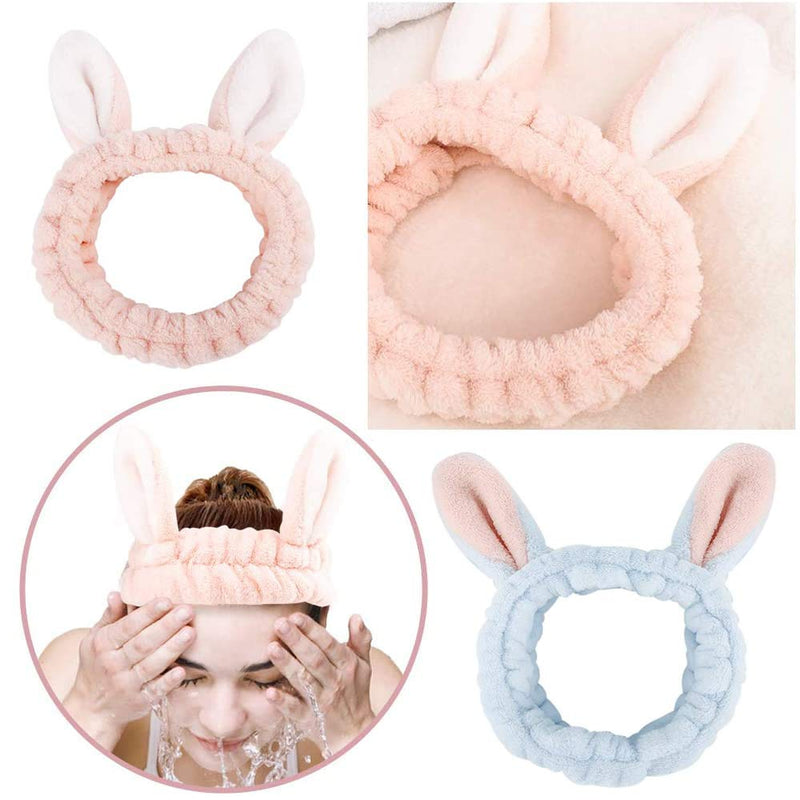 [Australia] - 3Pcs Rabbit Ear Hairlace Facial Headband Make up Hair Band Coral Fleece Facial Hair Band for Washing Face Shower Sports Beauty 