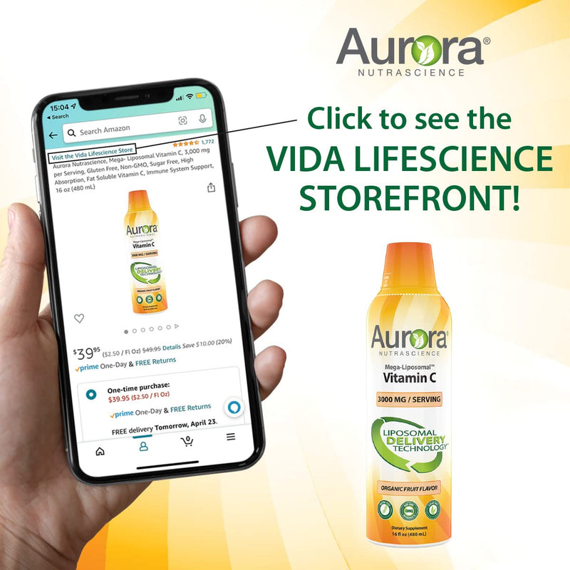 [Australia] - Aurora Nutrascience, Mega- Liposomal Vitamin C, 3,000 mg per Serving, Gluten Free, Non-GMO, Sugar Free, High Absorption, Fat Soluble Vitamin C, Immune System Support, 16 oz (480 mL) 16 Fl Oz (Pack of 1) 