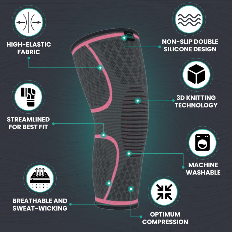 [Australia] - MODVEL 2 Pack Knee Brace | Knee Compression Sleeve for Men & Women | Knee Support for Running | Medical Grade Knee Pads for Meniscus Tear, ACL, Arthritis, Joint Pain Relief. Medium Pink 