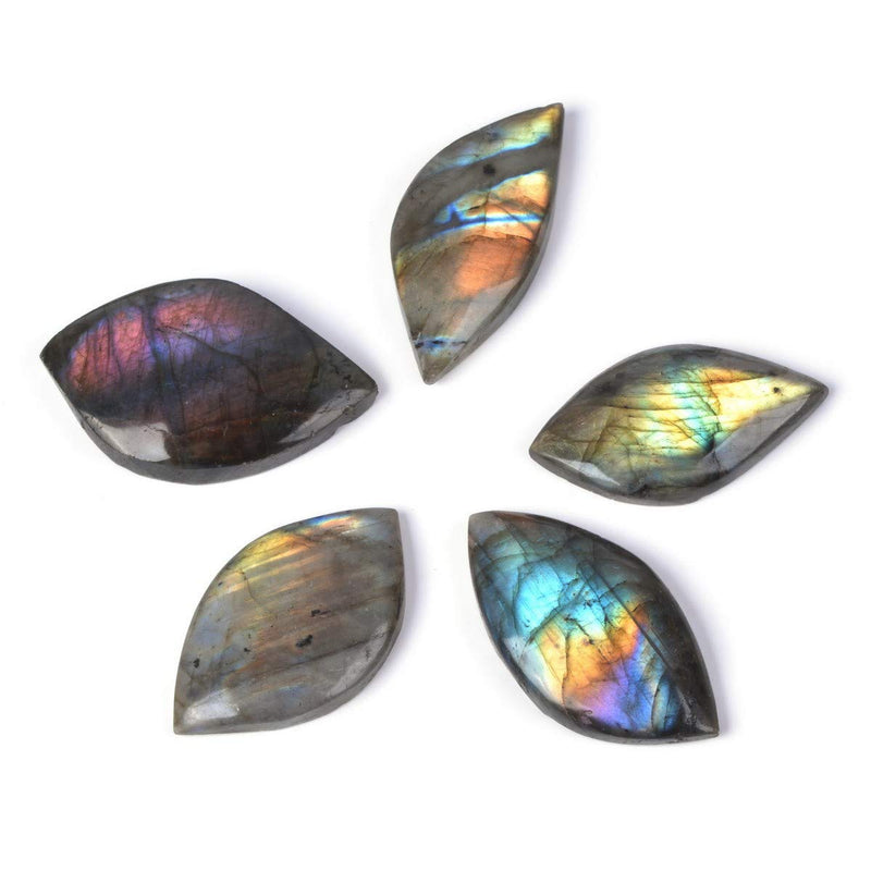 [Australia] - Natural Labradorite Gemstone Leaf Shaped Cab Cabochon Jewelry Craft DIY Kit (Pack of 5) Large Big Leaf Cabochon 