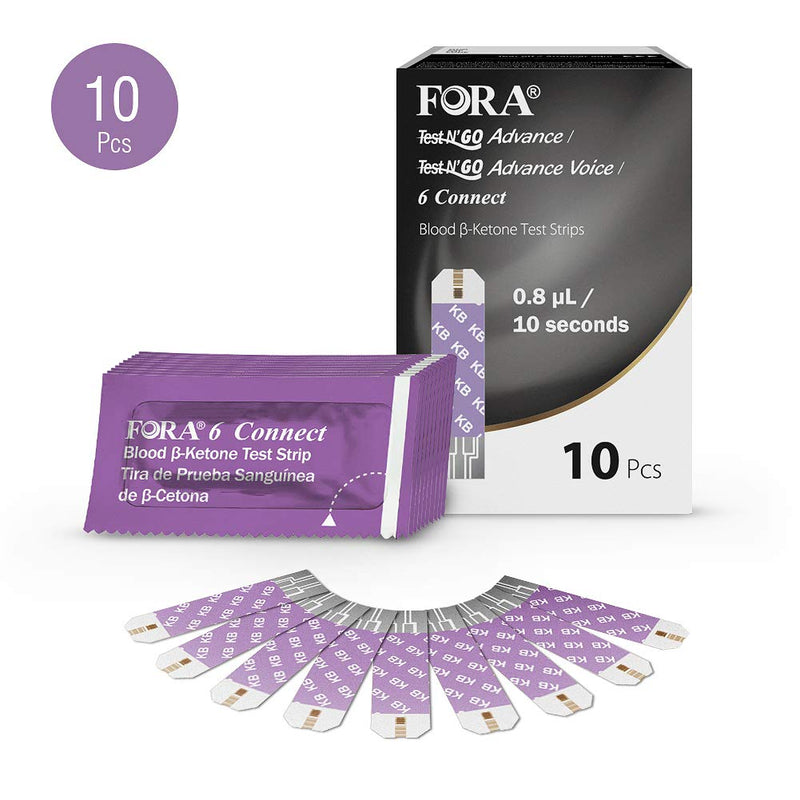 [Australia] - FORA 6 Connect 10 Blood Ketone Test Strips, Precision Ketone Measurement to Monitor Your Ketogenic Low Carb Diet and Nutritional Ketosis 
