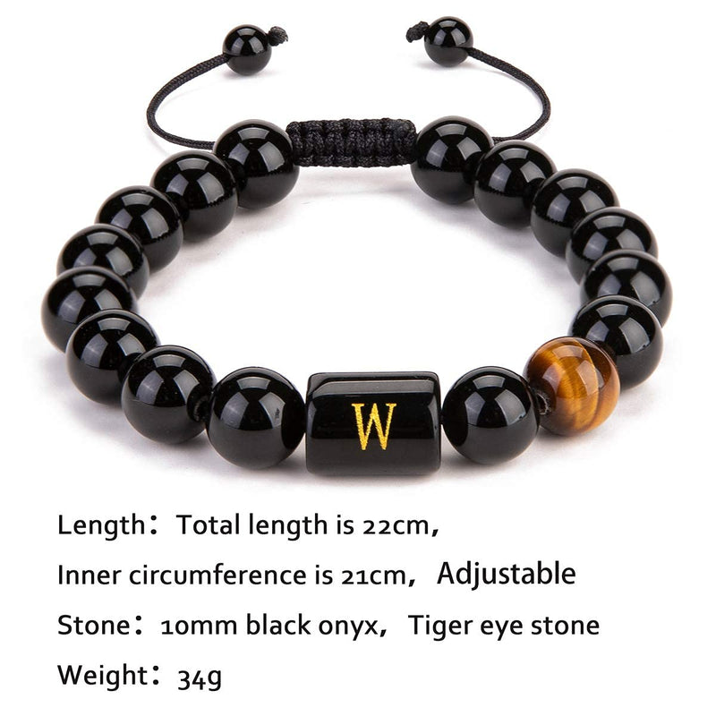 [Australia] - FRG Initials Bracelets for Men Letter Link Pure Handmade 10mm Natural Black Onyx Tiger Eye Stone Beads Braided Rope Bracelet Meaningful Gifts Adjustable (R) A 