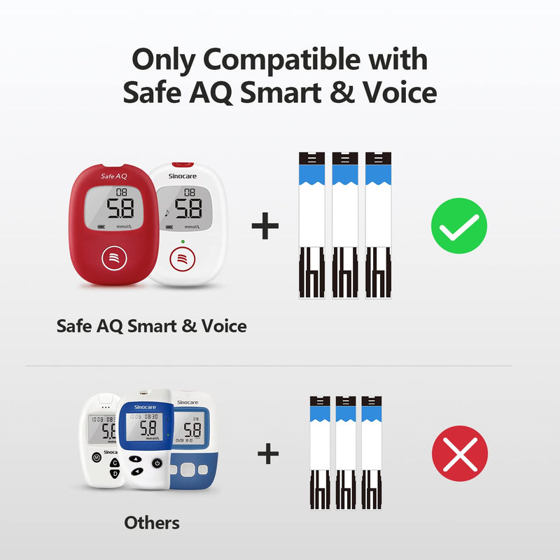 [Australia] - Sinocare 100pcs Blood Glucose Test Strips & 100pcs Lans. for Safe AQ Smart and Safe AQ Voice (Safe AQ Strips- 100) 100pcs AQ Blood Sugar Test Strips 