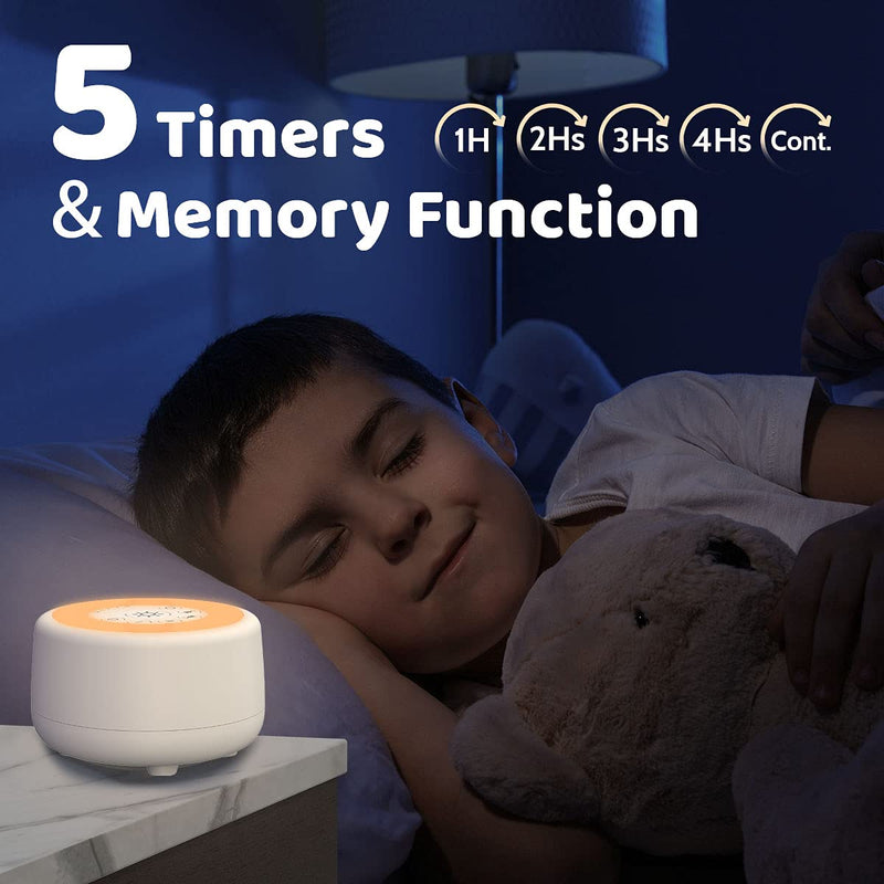 [Australia] - Sleepbox Sound White Noise Machine with 25 Soothing Sounds and 10 Colors Warm Night Light 4 Brightness Levels 32 Volume Levels 5 Timer and Memory Function for Baby Kids Adults Seniors Sleeping (White) 