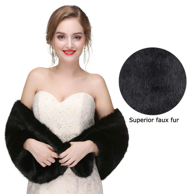 [Australia] - Yfe Women's Faux Fur Shawls Wraps Wedding Sleeveless Fur Wrap Shawl For Women 1920s Fur Stole Capelet Black 