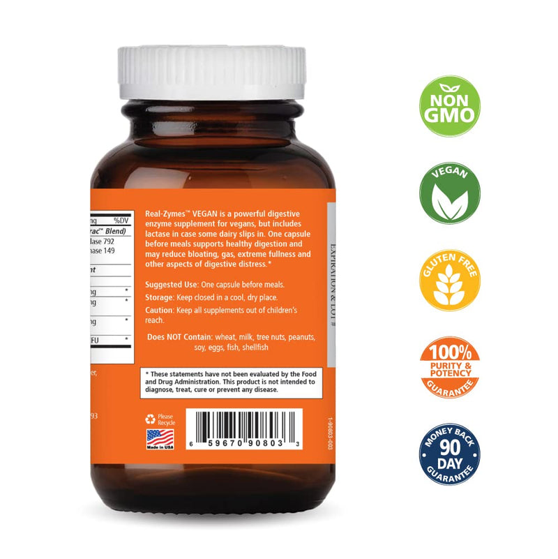 [Australia] - Real-Zymes™ Vegan Digestive Enzymes Supplement with Probiotics for Better Digestion - Natural Support for Relief of Bloating, Gas, Belching, Diarrhea, Constipation, IBS, etc. - 90 Caps 