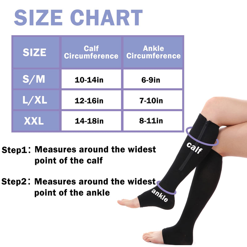[Australia] - 2 Pairs Compression Socks Toe Open Leg Support Stocking Knee High Socks with Zipper Large-X-Large 01-nude 